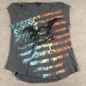 Rock & Republic Distressed Studded Eagle Graphic Tee Women’s Size L 1278